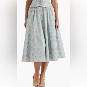 House of cb Cora Gathered Lace-Up Midi Skirt NWT